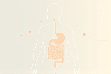 Stylized illustration of a healthy digestive system with symbolic representations of gut health.